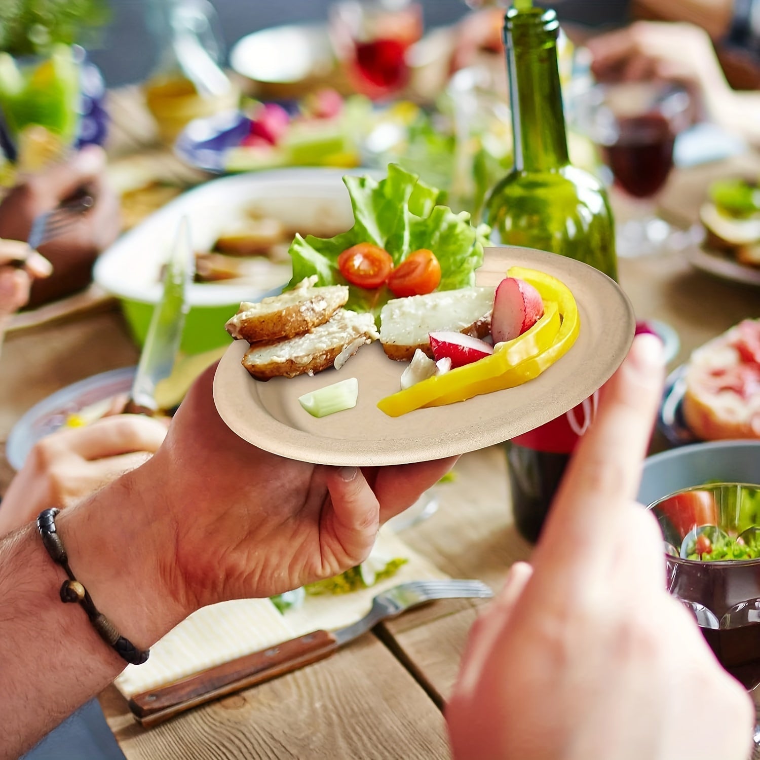 Paquete de 100 platos desechables de uso intensivo, 15.24 cm, vajilla de fibra de caña de azúcar