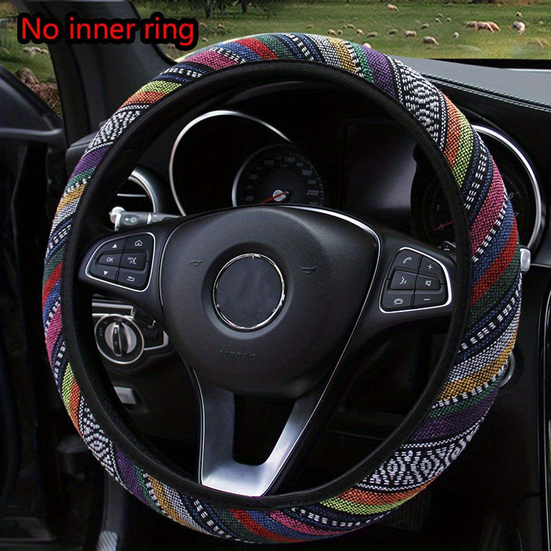 Unisex Bohemian Breathable Ethnic Fabric Car Steering Wheel Cover Polyester Fiber