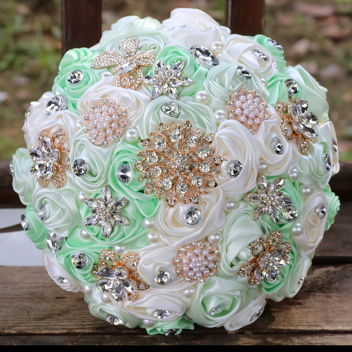 Wedding Bouquet Satin Rose with Rhinestone Details