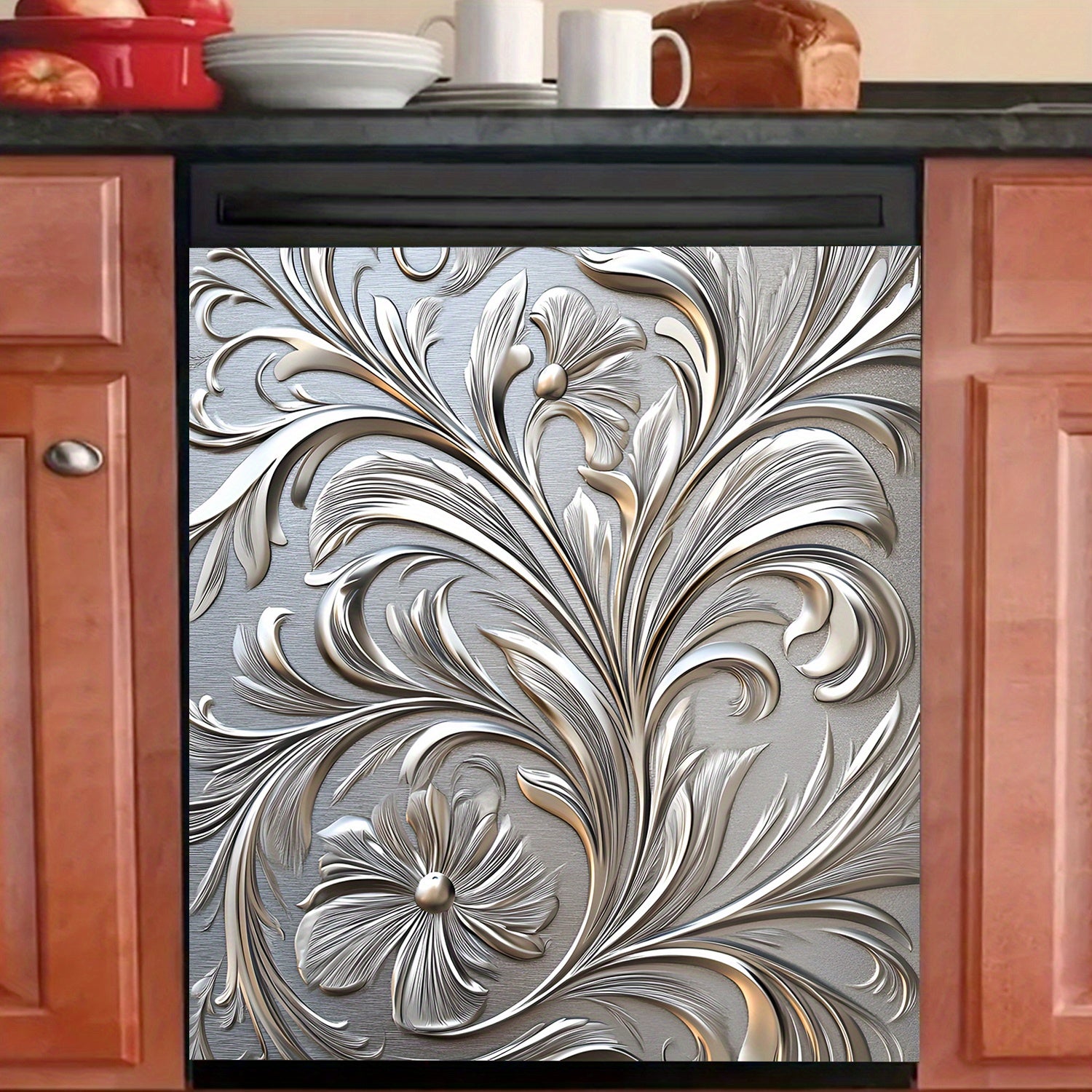 Eurasiyalik gul naqshli idish-tovoq yopishqoq magnit qopqog'i, suv o'tkazmaydigan, issiqlikka chidamli PVC 58.5x65 cm