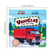 Children's Hardcover Board Book Vehicles for Kids Ages 1+ with Lift-the-Flap Activities