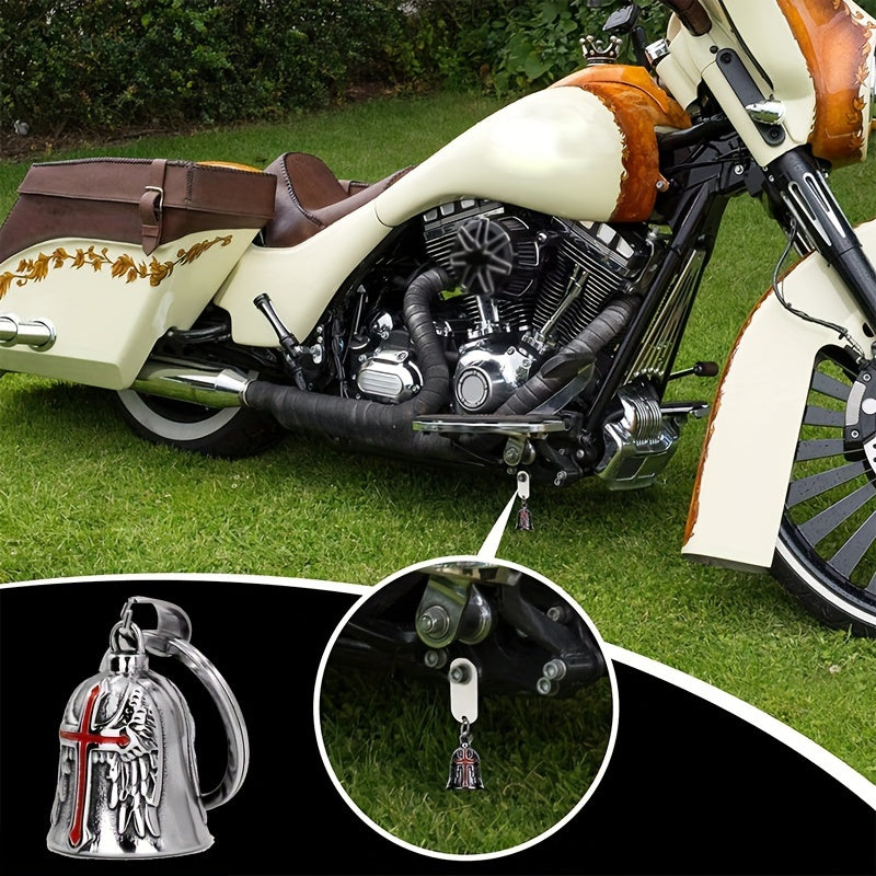 Campana de guardián de estilo punk retro para hombres, colgante de motocicleta, cruz, ala de ángel, metal