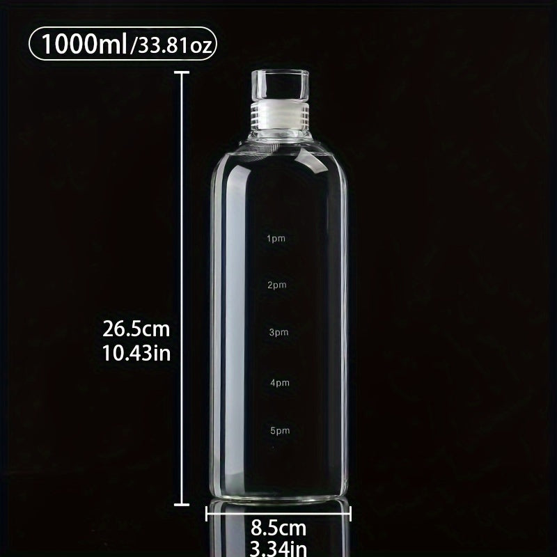 Glass Water Bottle with Time Marker, BPA-Free, 4 Sizes for Outdoor Use