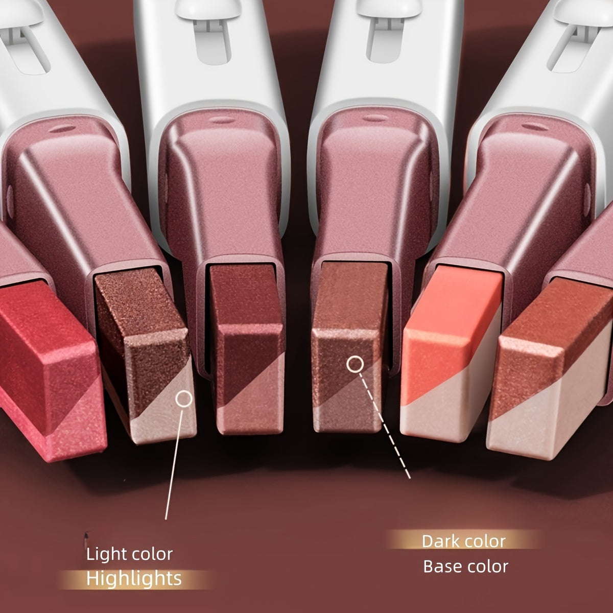 6 dona Ko'z bo'yog'i qalamchalari, ikki rangli, mat, satyn, suv o'tkazmaydigan makiyaj to'plami
