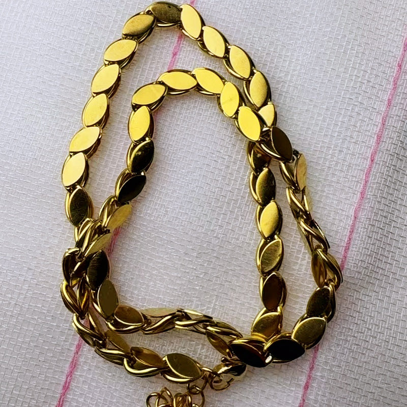Gold-Plated Wheat Chain Necklace for Women Hip-Hop Style Stainless Steel