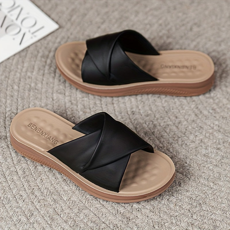 Women's Open Toe Slip-On Flat Sandals with Ankle Strap Lightweight Summer Shoes