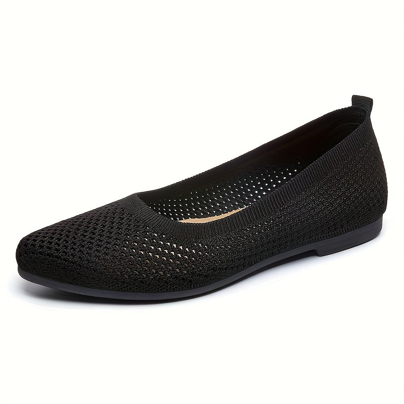 Women's Knit Mesh Pointed Toe Flats, Casual Slip-On Shoes for All Seasons