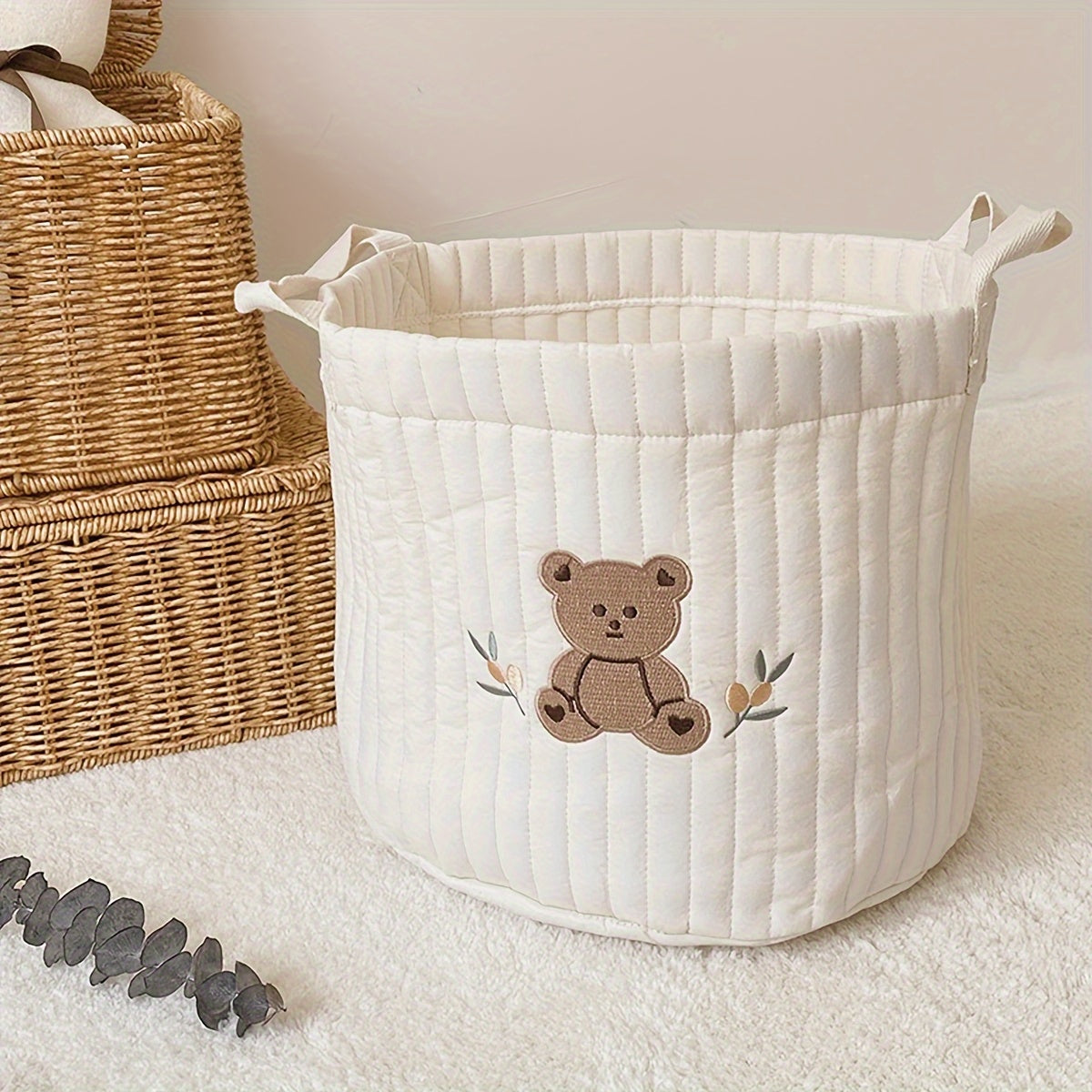 Teddy Bear Storage Basket for Diapers Toys and Nursery Bedding Foldable Polyester