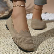 Zapatos planos casuales de punto con cordones y punta cuadrada negras para mujer