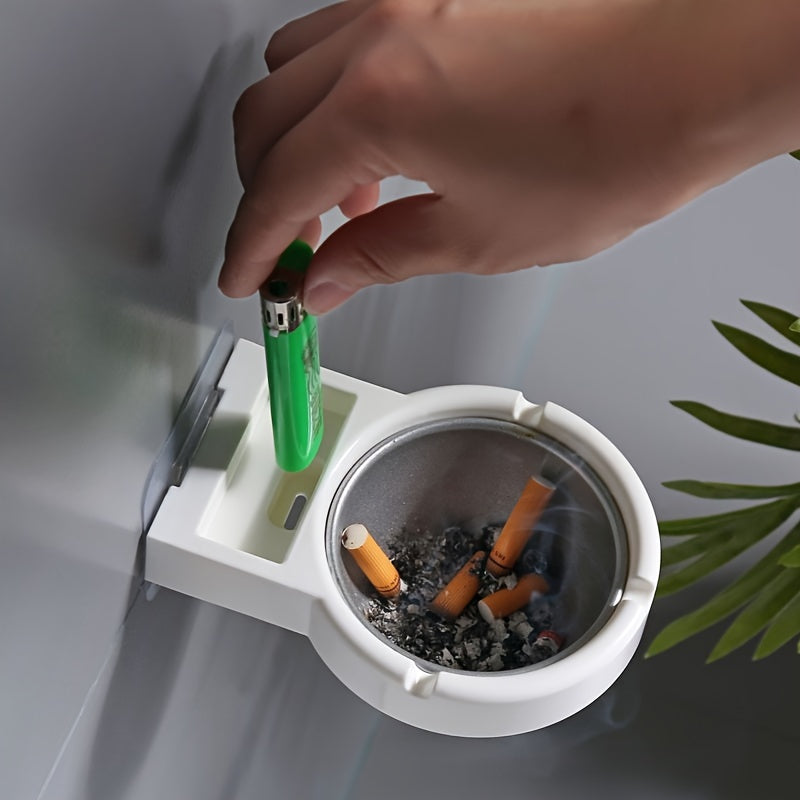 Bathroom Wall-Mounted Ashtray Round Plastic Lid No Drilling