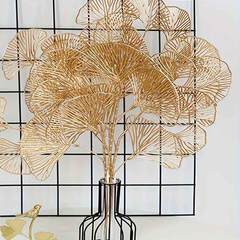 Golden Ginkgo and Apricot Leaf Artificial Flower Stems for Home Decor Weddings Christmas