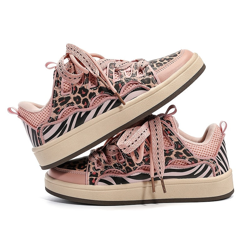 Unisex Leopard Print Low-Top Sneakers Casual Breathable Fabric EVA Sole