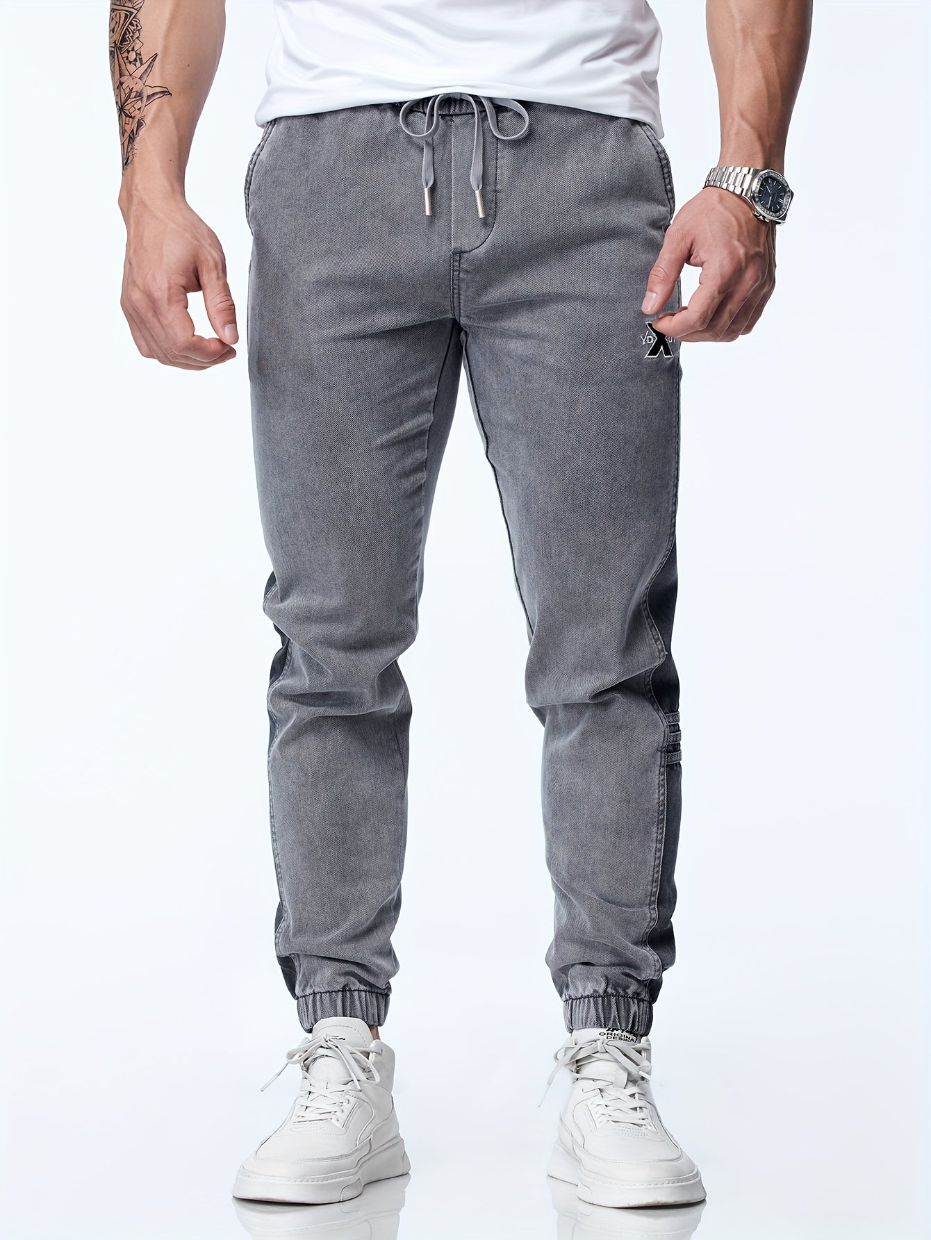Pantalones jogger casuals cortos de mezcla de algodón con bordado y cordón para hombre