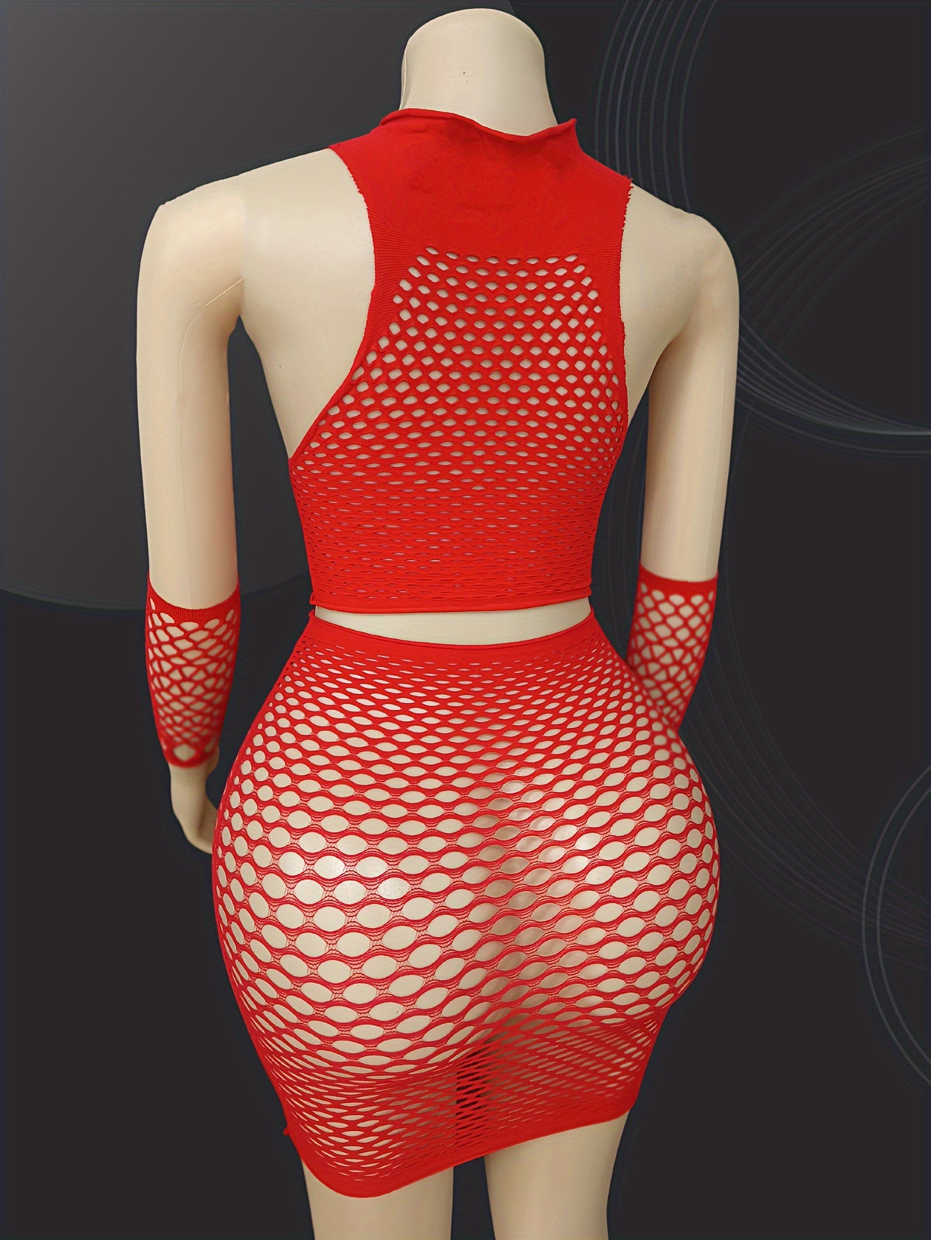 Женский комплект из кроп-топа и юбки из сетчатого кружева plus size, легкая поддержка, однотонный