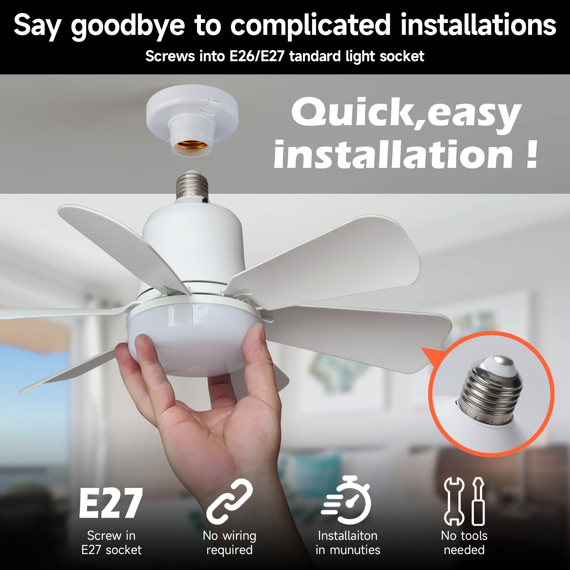 Ceiling Fan with Light and Remote 3 Speeds 3 Colors Adjustable LED Indoor