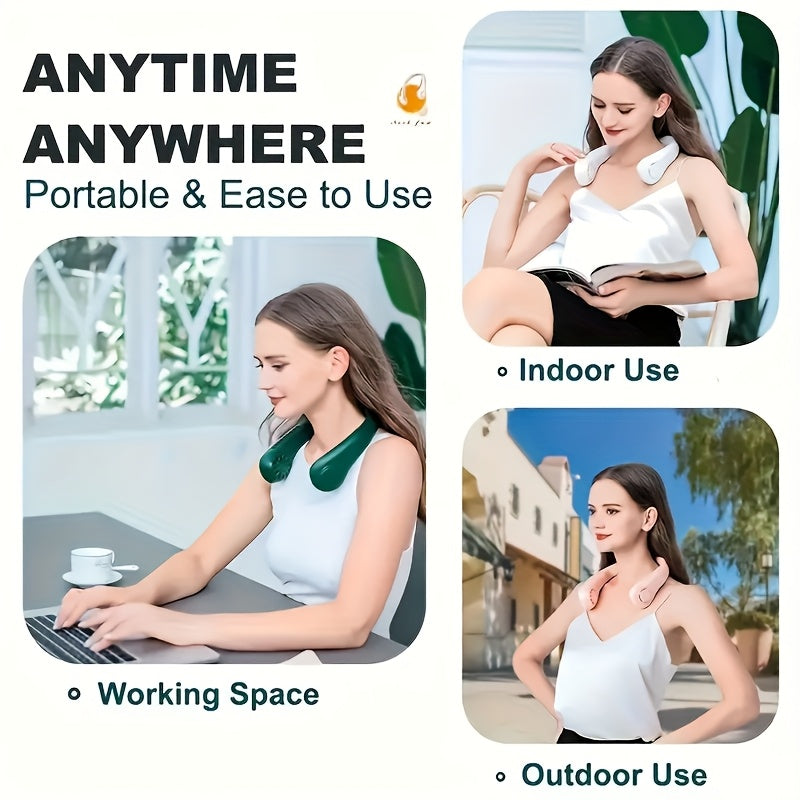 Portable USB rechargeable neck fan with long-lasting battery for home office outdoor use