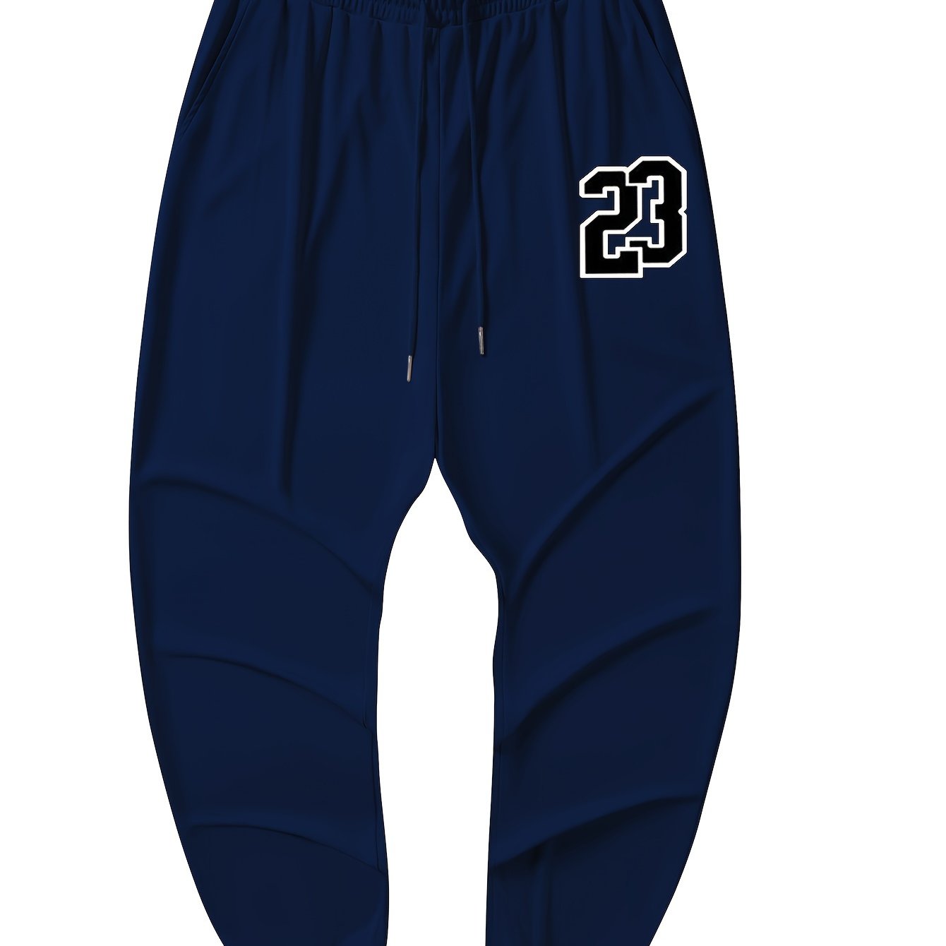 Plus Size Navy Blue Joggers with Number 23 Print Elastic Waistband Machine Washable
