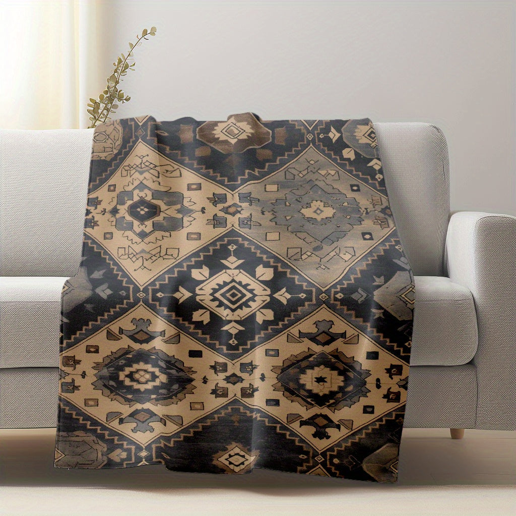 Lightweight Flannel Fleece Blanket Vintage Carpet Pattern for Sofa Couch Bed Camping