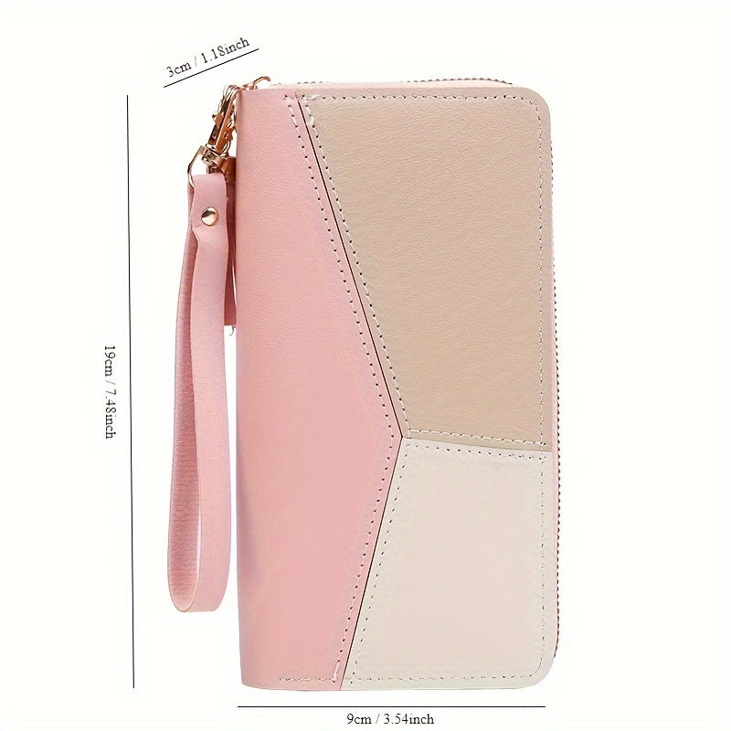Colorblock Long Wallet with Zipper Coin Pocket and Large Capacity for Daily Use