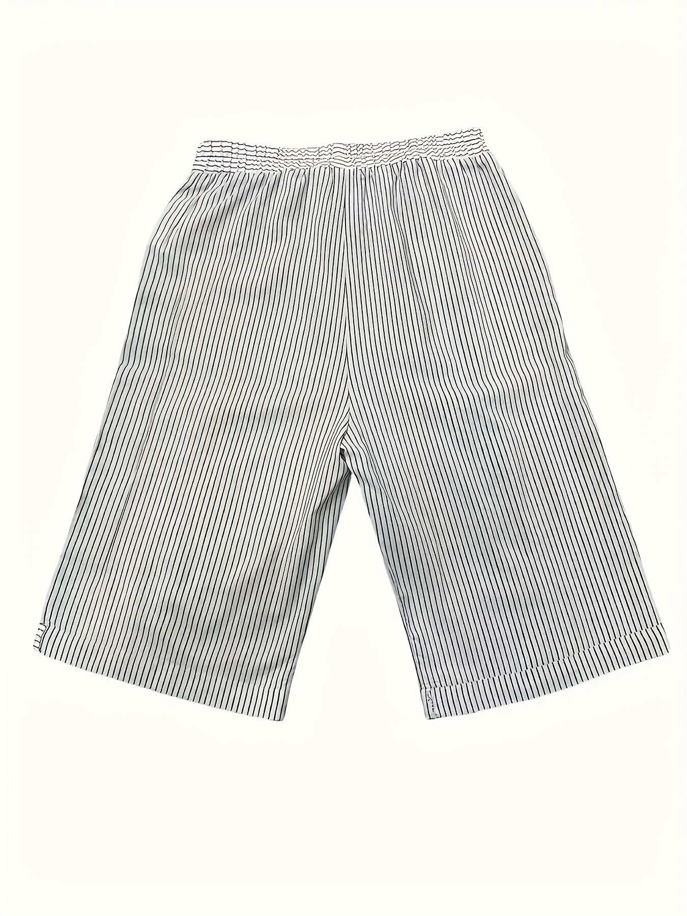 Women's High-Waist Striped Casual Shorts with Pockets Non-Stretch Polyester