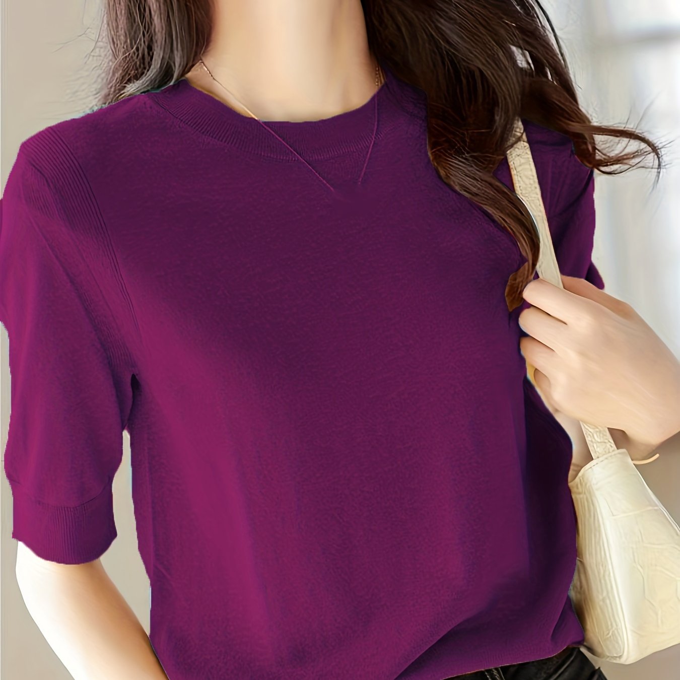 Women's Knit Sweater Crew Neck Solid Short Sleeve Spring Summer Casual