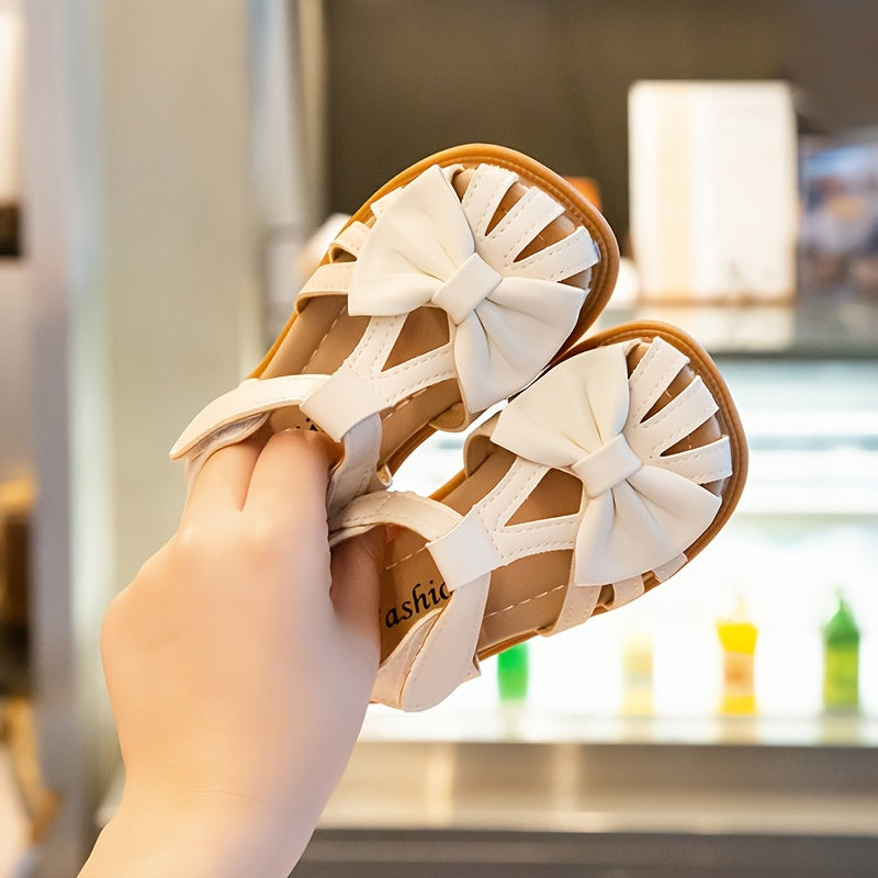 Girls' Solid Color Bow-Knot Sandals Breathable Lightweight Fabric TPR Sole for Beach Outdoor Spring Summer Ages 14 and Under