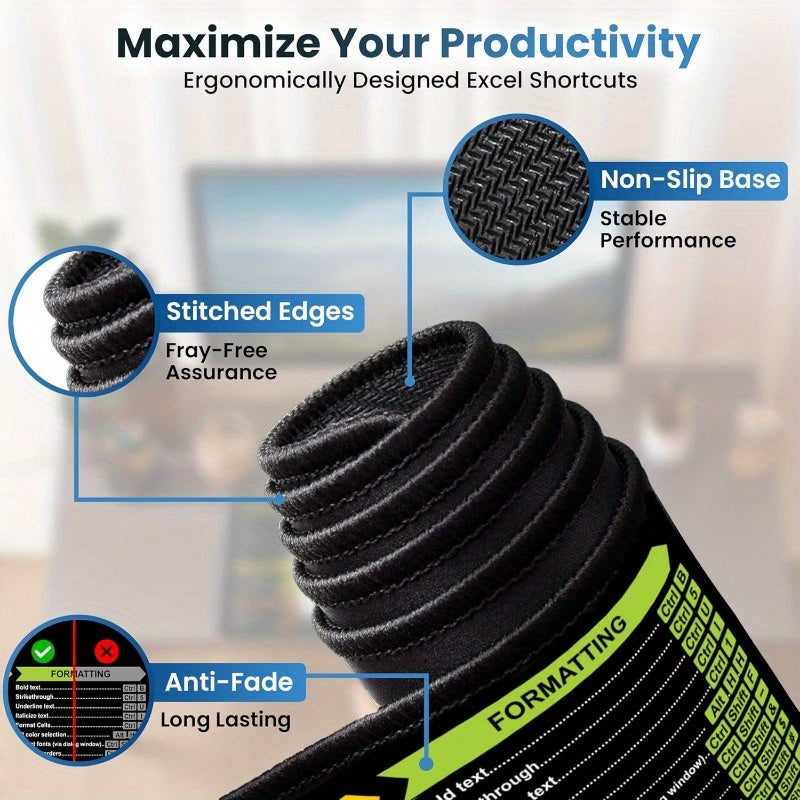 Excel qisqa tugmalari sichqoncha yostiqi - Klaviatura va sichqon uchun tikilgan cheklari bilan sirpanmaydigan ish stoli mato