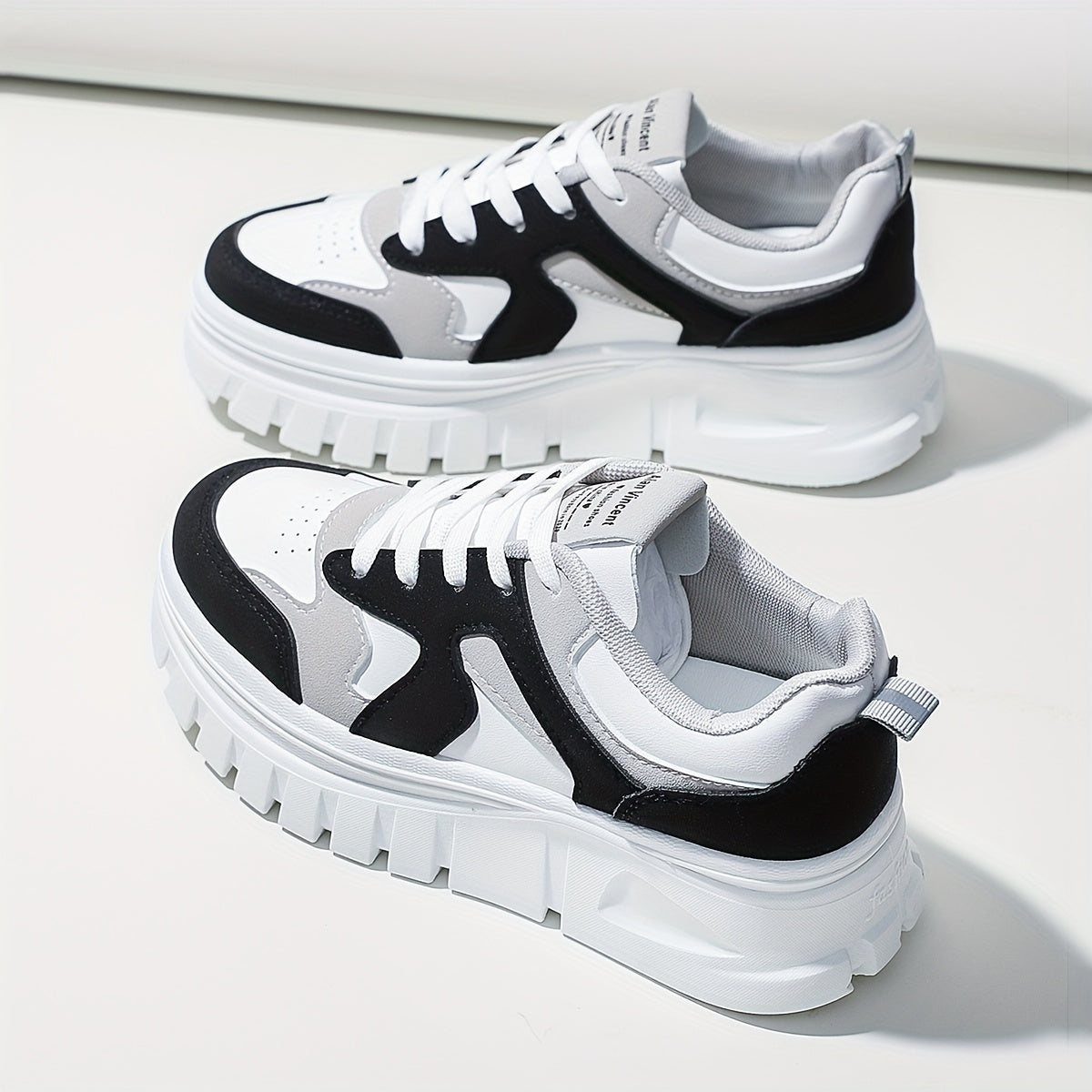 Zapatillas casuales de colorblock para mujer con cordones y plataforma para skate