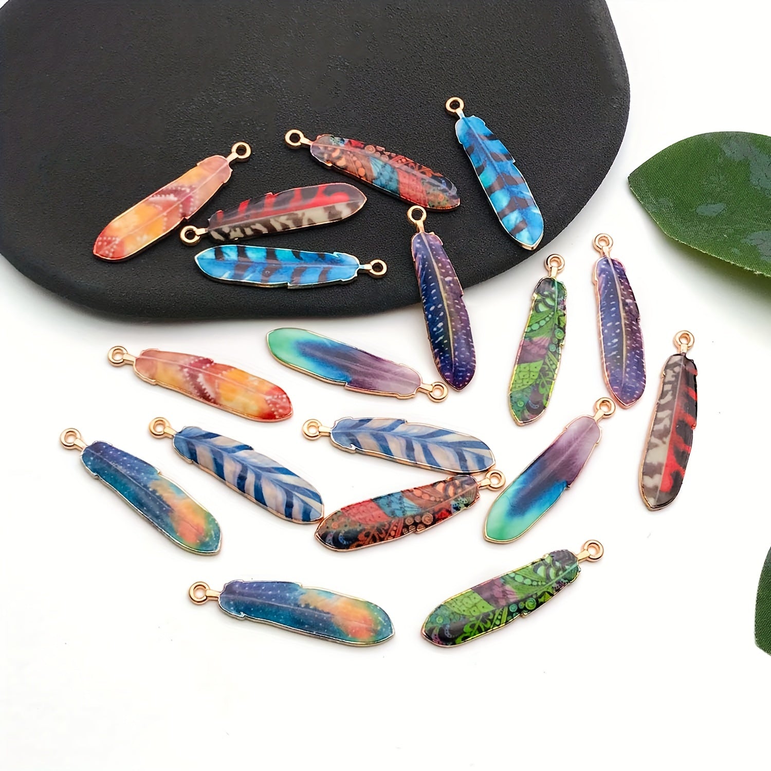 Set of 18 Vibrant Enamel Feather Charms for Jewelry Making and Crafting