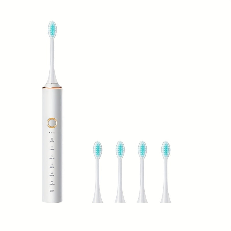 Cepillo de dientes eléctrico para adultos - 6 modos, recargable por USB, 4 cabezales de cepillo