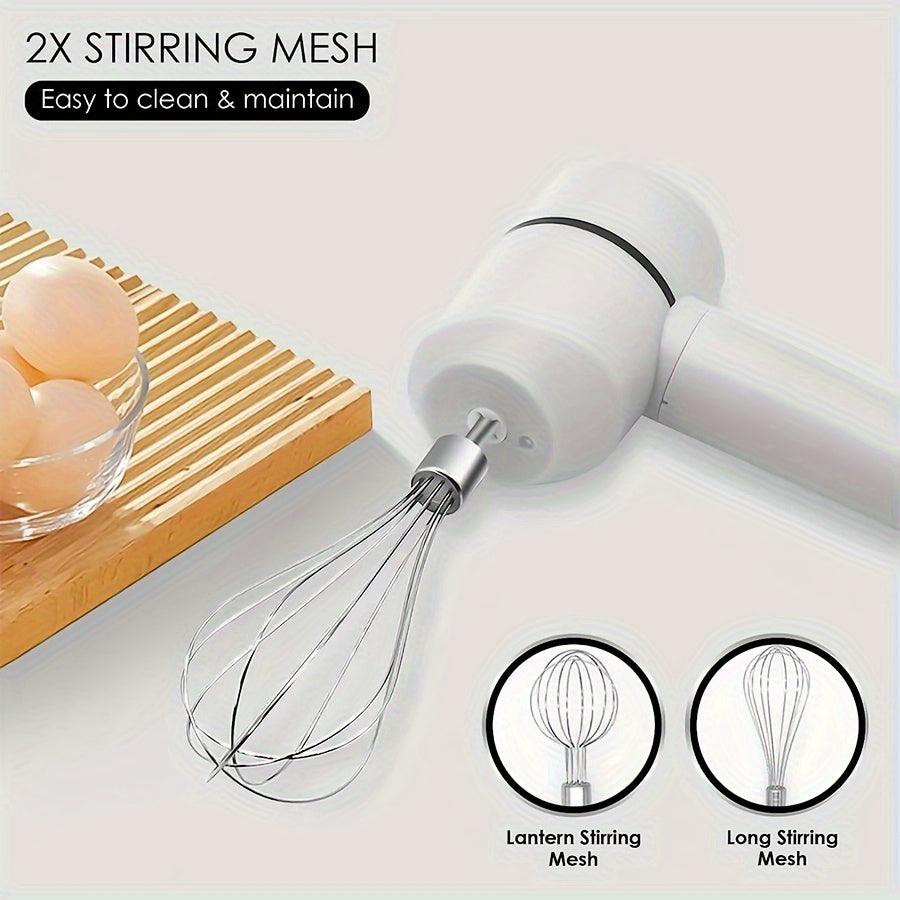 Cordless Hand Mixer with 3-Speed Electric Whisk Stainless Steel Beaters White