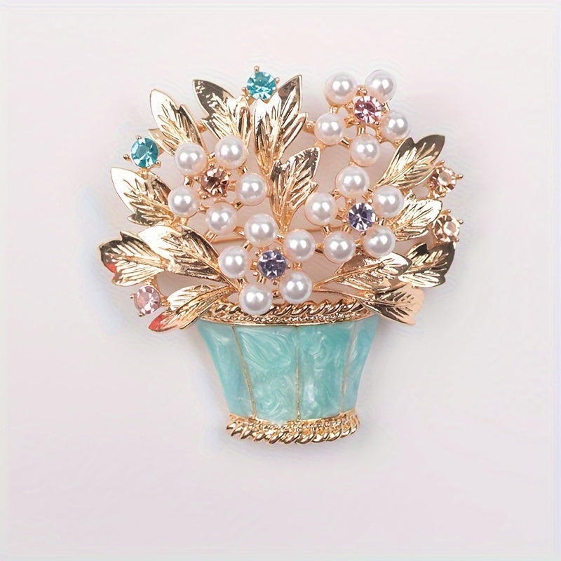 Faux Pearl and Rhinestone Flower Brooch Vintage-Inspired Irregular Shape for Dresses and Sweaters