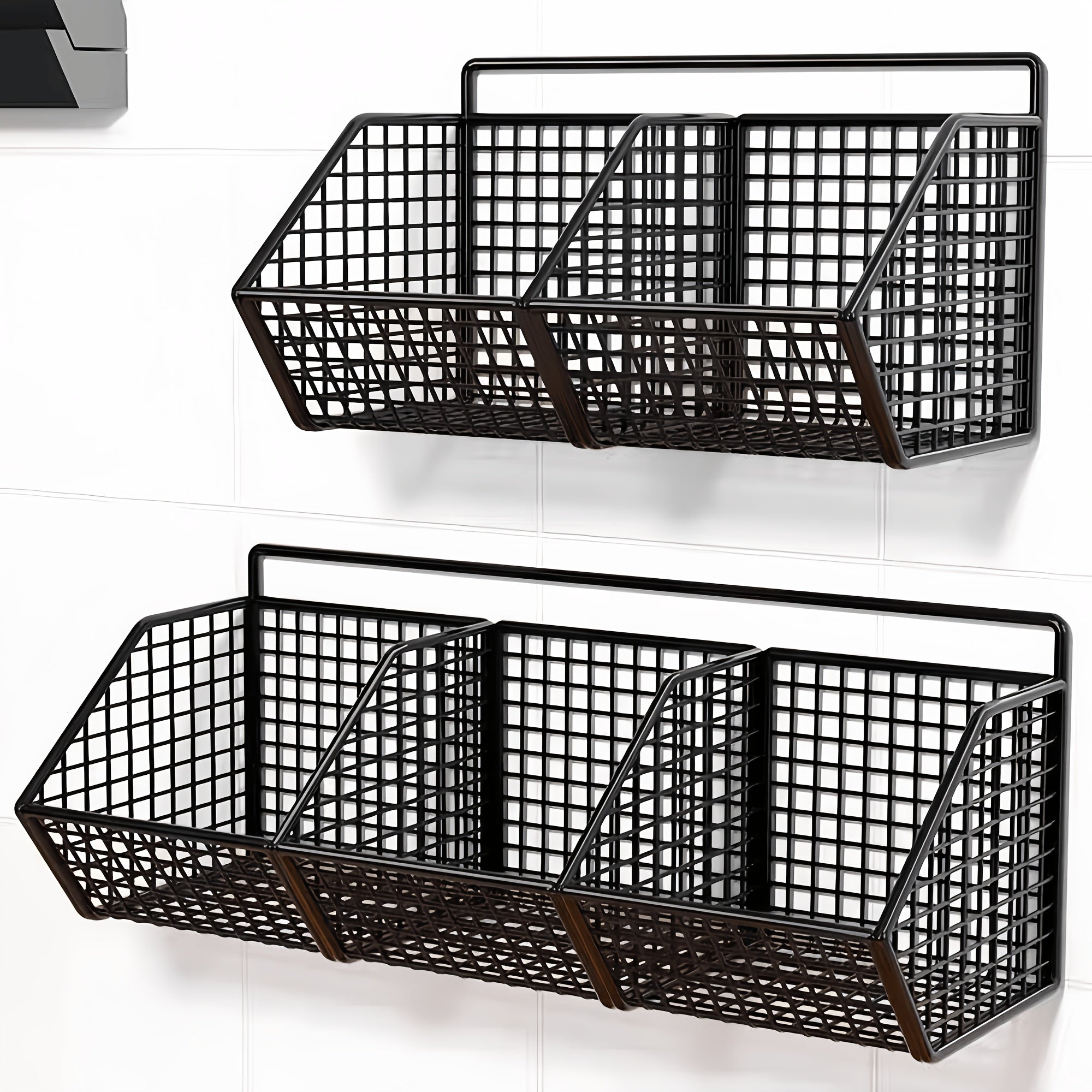 Wall Mounted Wire Fruit Basket with Three Compartments for Kitchen Bathroom Storage