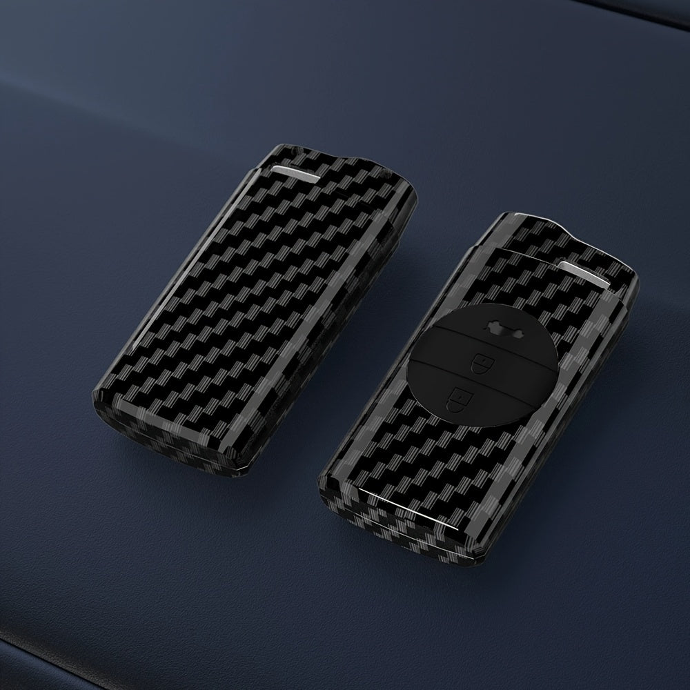 Car Remote Key Fob Cover Carbon Fiber Style ABS Key Fob Case with Keyring