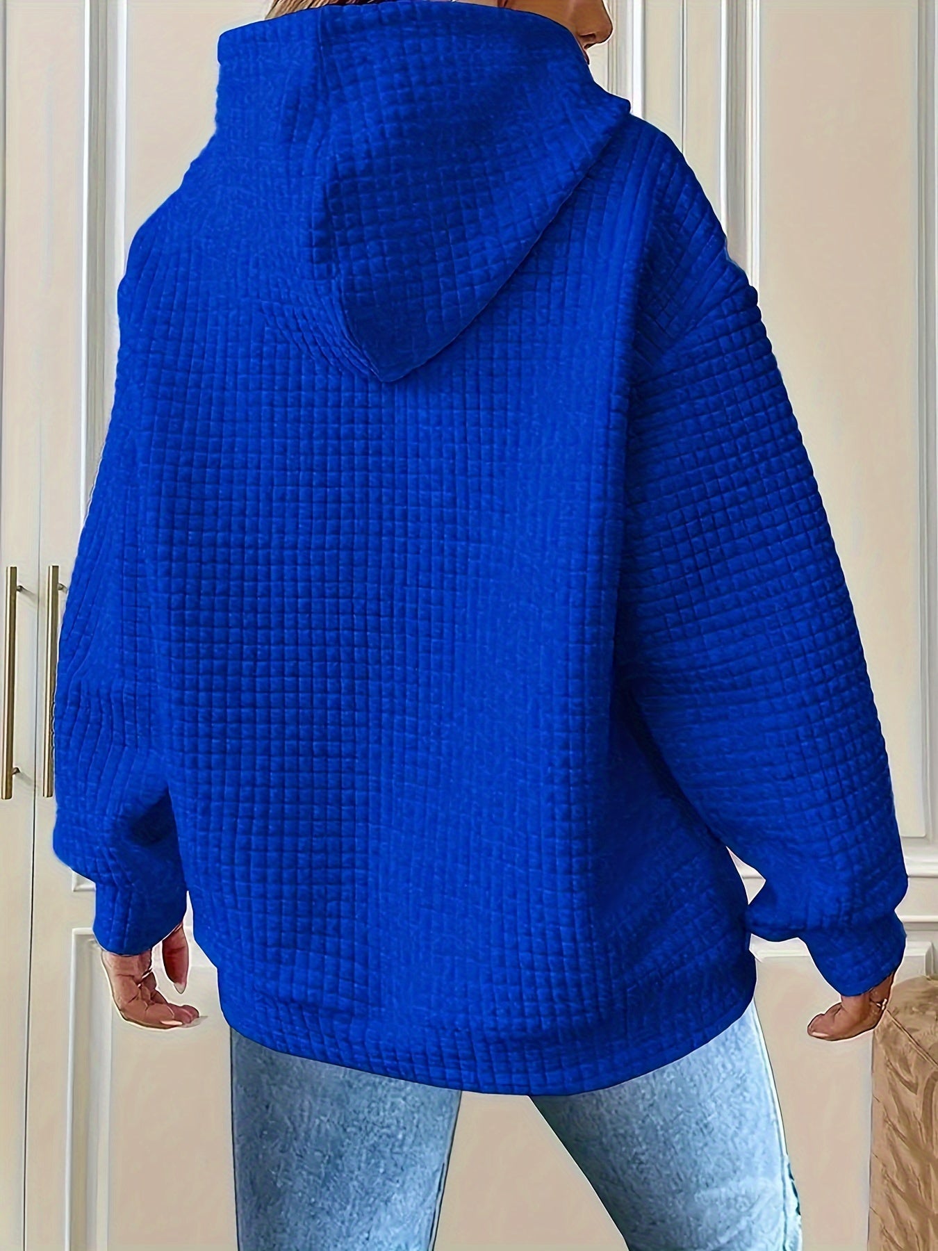 Plus Size Waffle Hoodie Long Sleeve Casual Kangaroo Pocket Sweatshirt