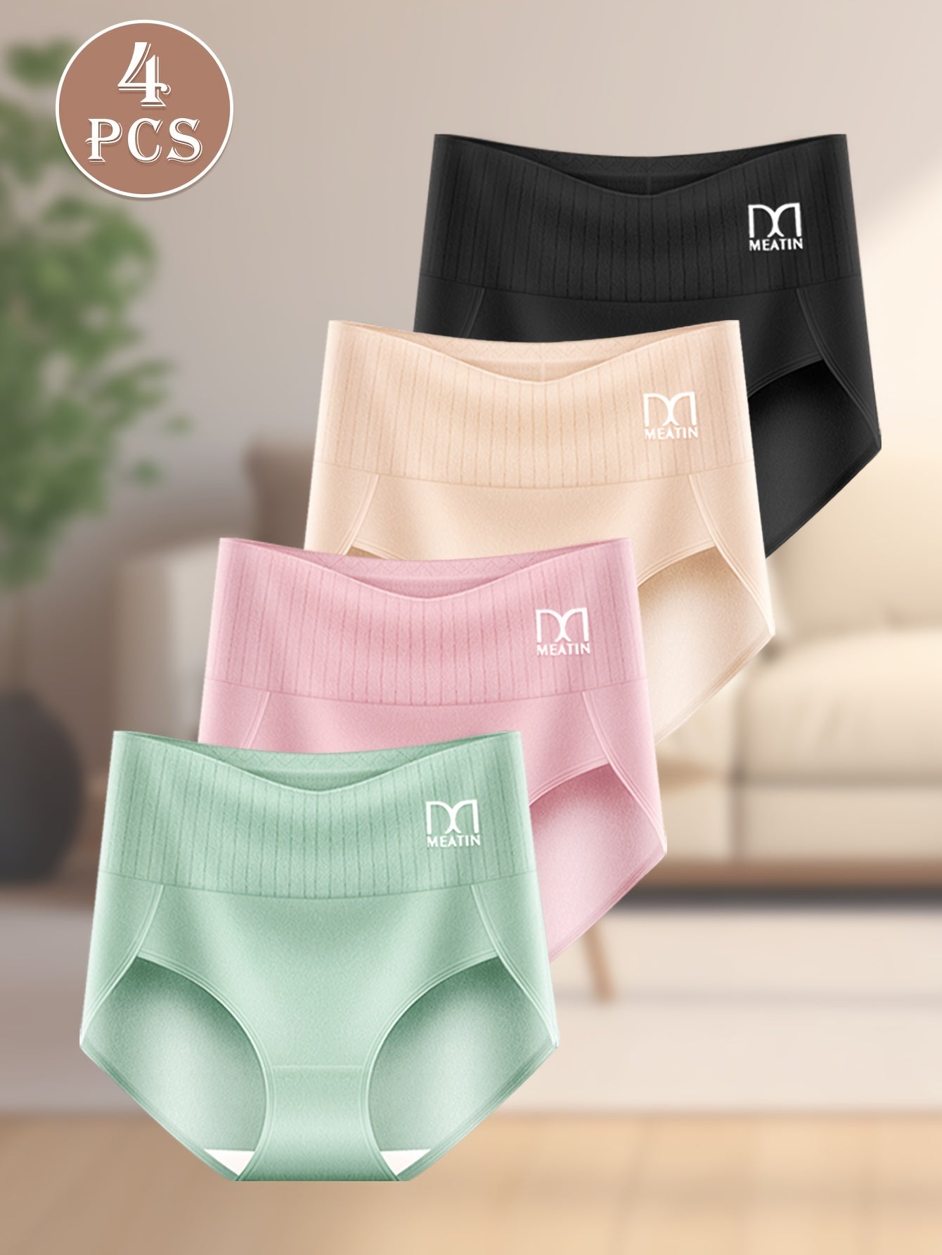Women's Cotton Briefs Set 4 Pieces Breathable Stretchy Solid Color Underwear