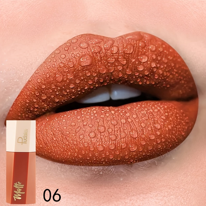 Tinte de labios mate y resistente al agua para mujer, con acabado en terciopelo y tono nude de larga duración