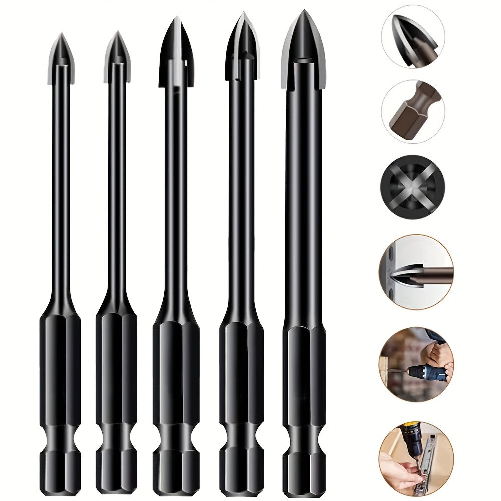 5pcs Hex Shank Cross Reaming Drill Bits for Glass Ceramic Woodworking 3/4/5/6/8mm