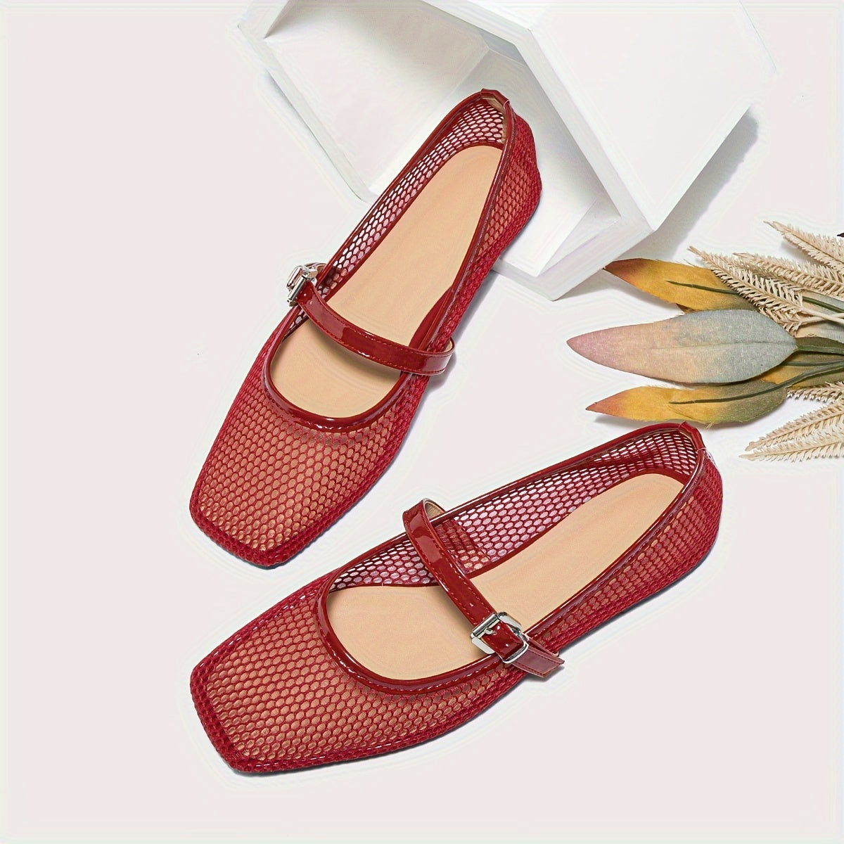 Women's Breathable Fabric Mary Jane Flat Shoes with Ankle Strap in Multiple Colors