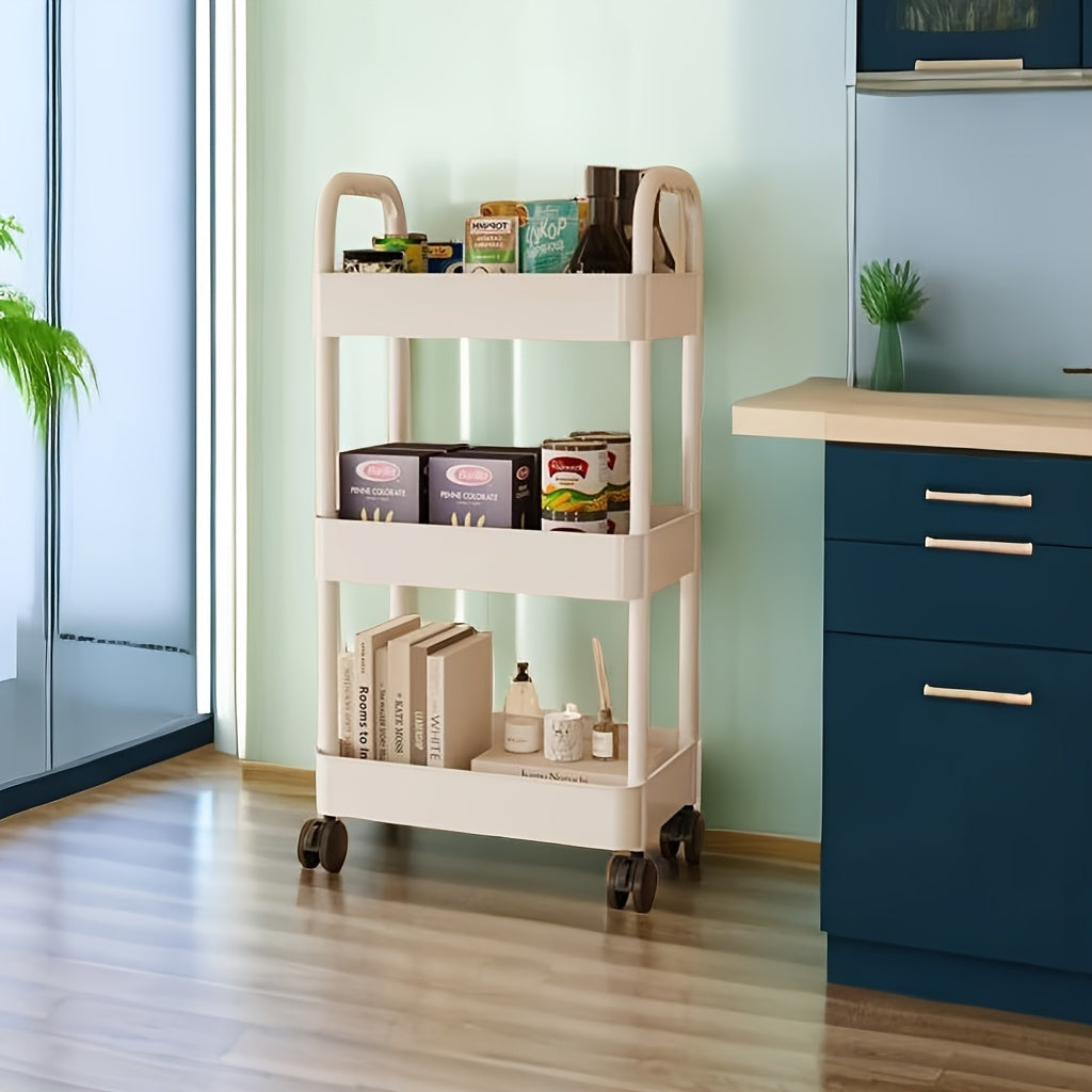 Durable Plastic Rolling Storage Cart with Wheels for Kitchen Bedroom Office
