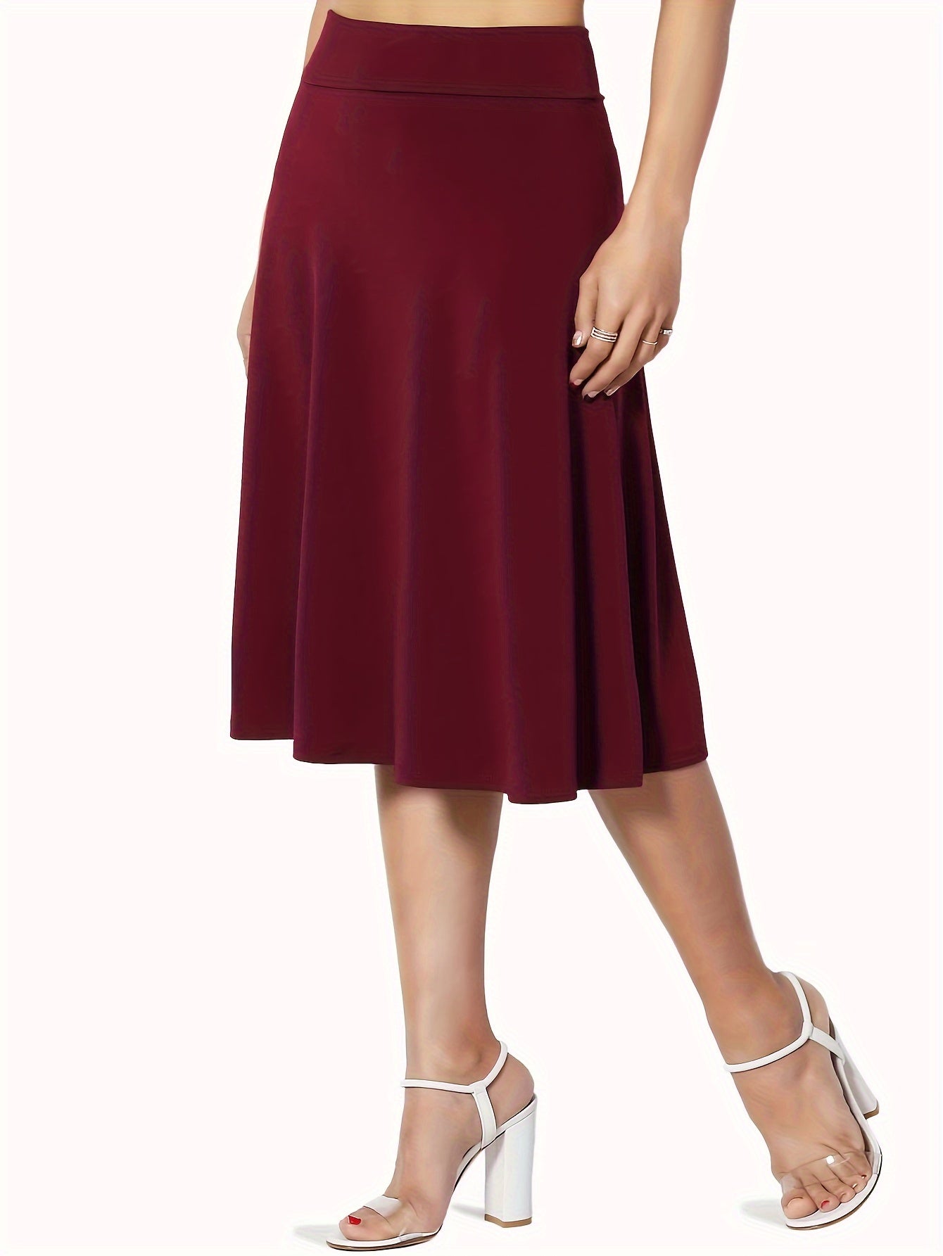 Women's Plus Size Knee Length Swing Skirt Spring Summer Solid Color