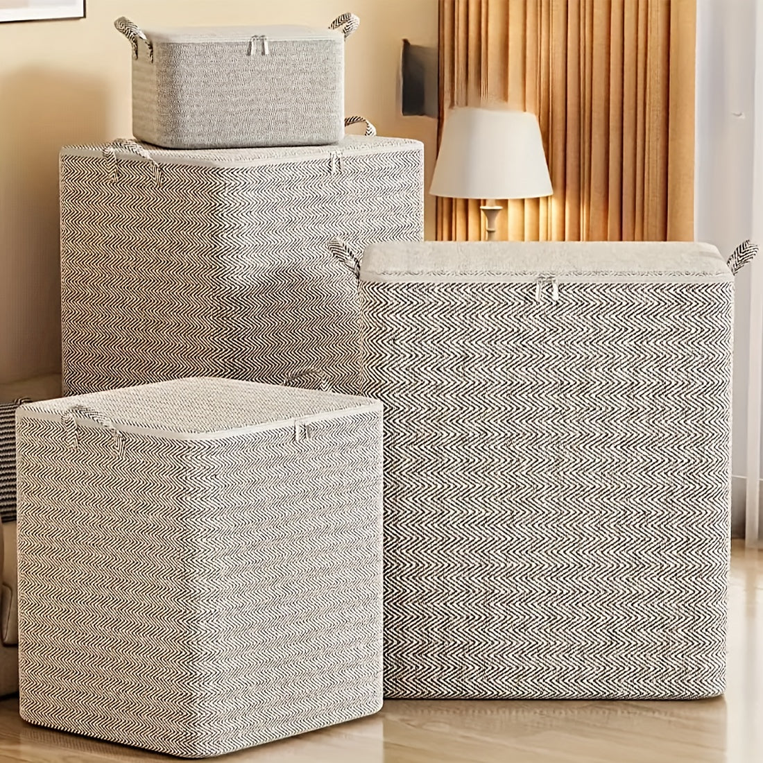 Gran caja de almacenamiento con asas para ropa y mantas, colores mezclados, tela no tejida