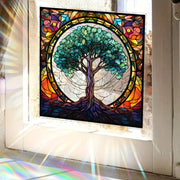 Reusable Washable PVC Window Decal Tree of Life Sunburst Electrostatic Design for Living Room Bedroom