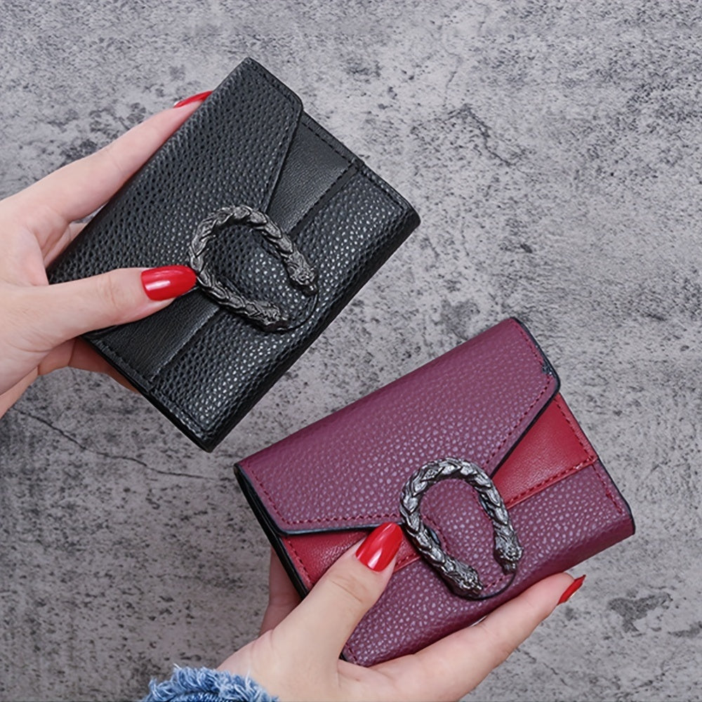 Vintage uslubidagi ayollar uchun ingichka hamyon, sun'iy charmdan tayyorlangan, tugmachali yopilish, uch qismli dizayn, cho'zilgan cho'ntak va sun'iy charm astar bilan.