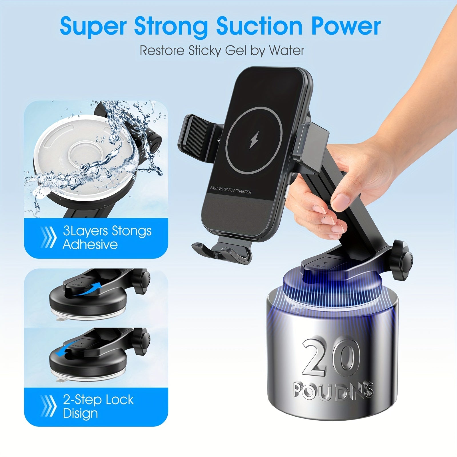 Cargador inalámbrico para coche 15W Qi de carga rápida con sujeción automática en el tablero soporte para teléfono material ABS