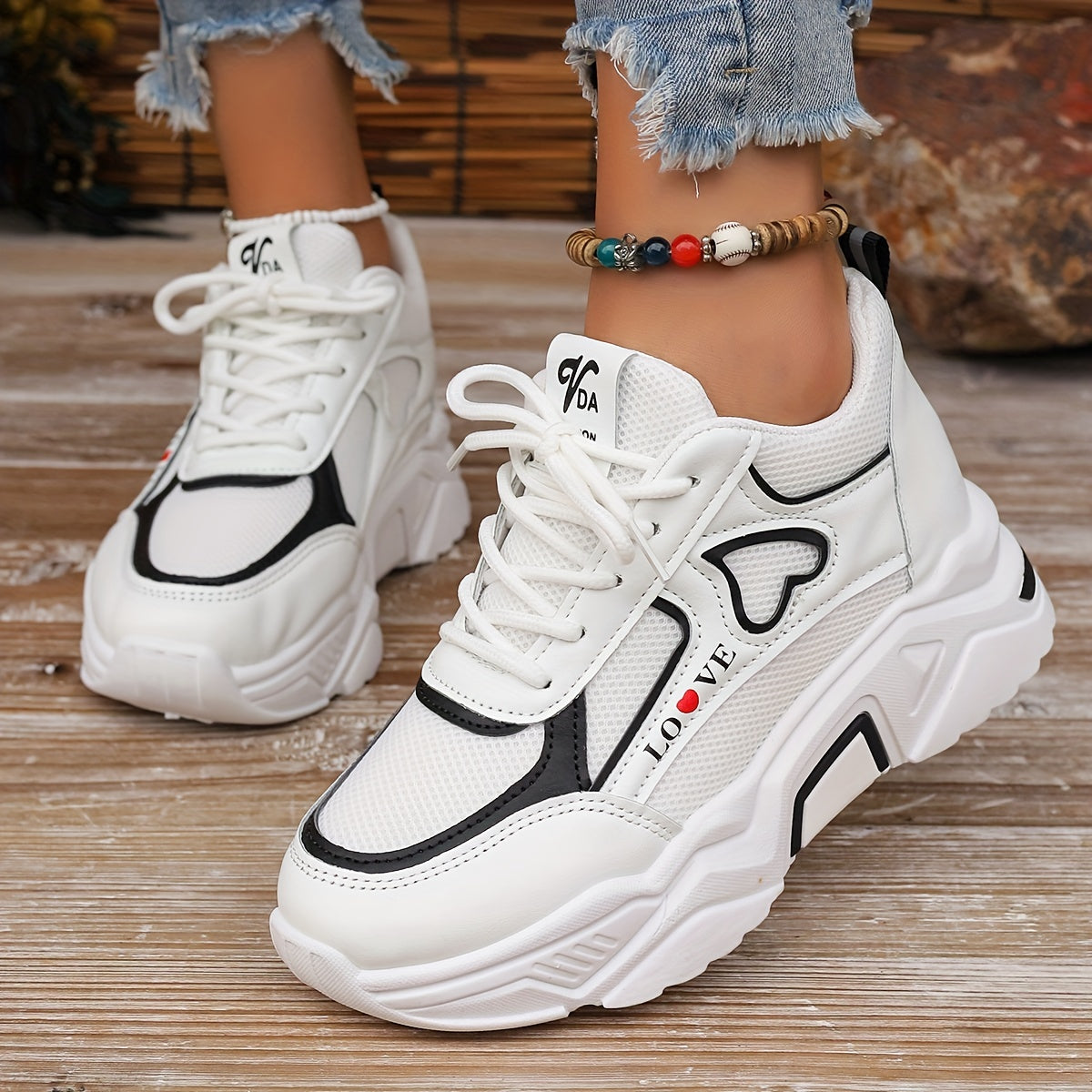 Women's Mesh Chunky Sneakers Breathable Lace Up Low Top Trainers