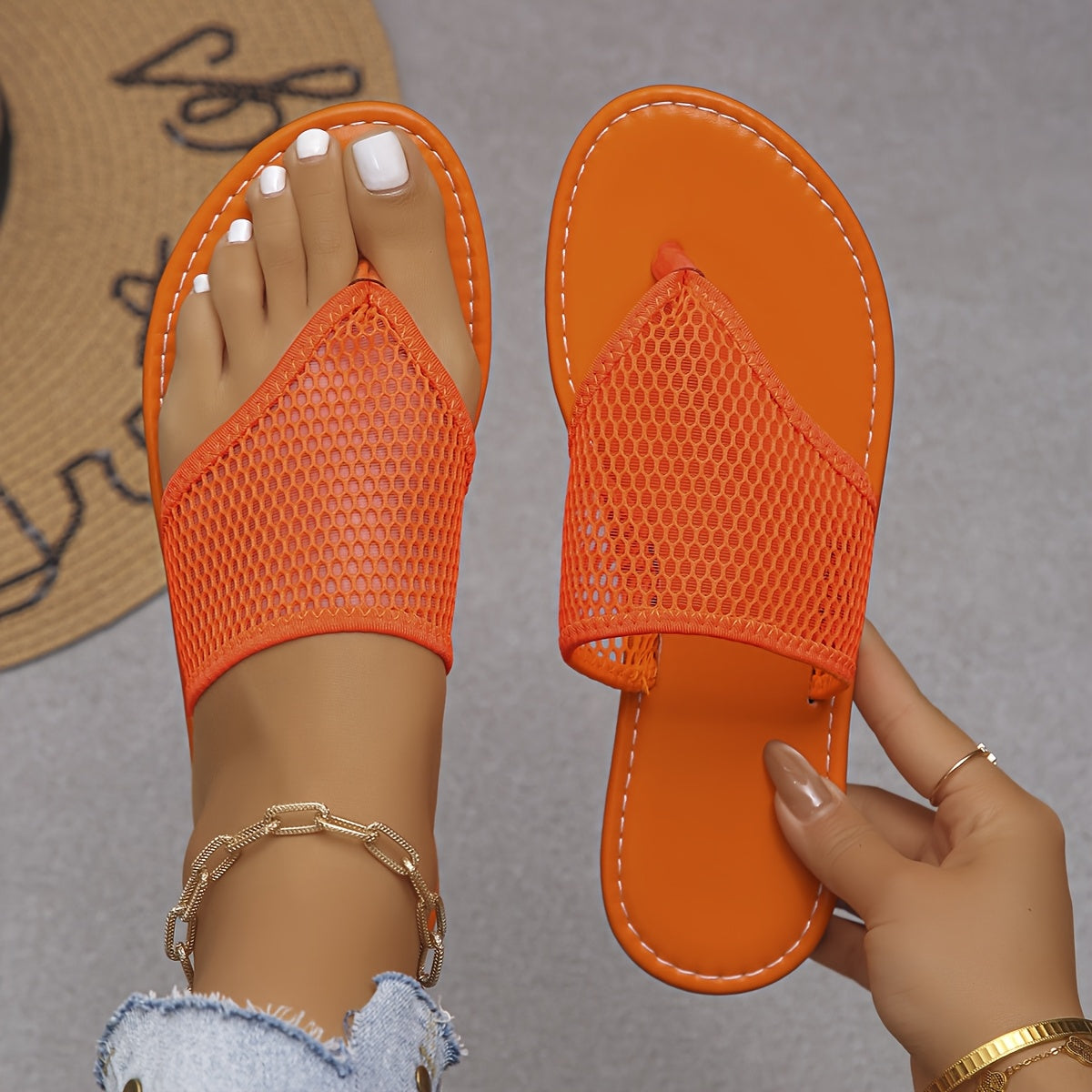 Women Summer Flat Sandals Open Toe Fabric Slip-On Casual Vacation Footwear