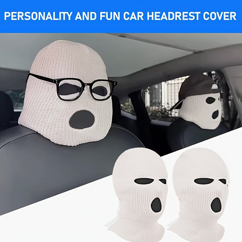 Universal Polyester Car Headrest Covers 2pcs Full Face Mask Design