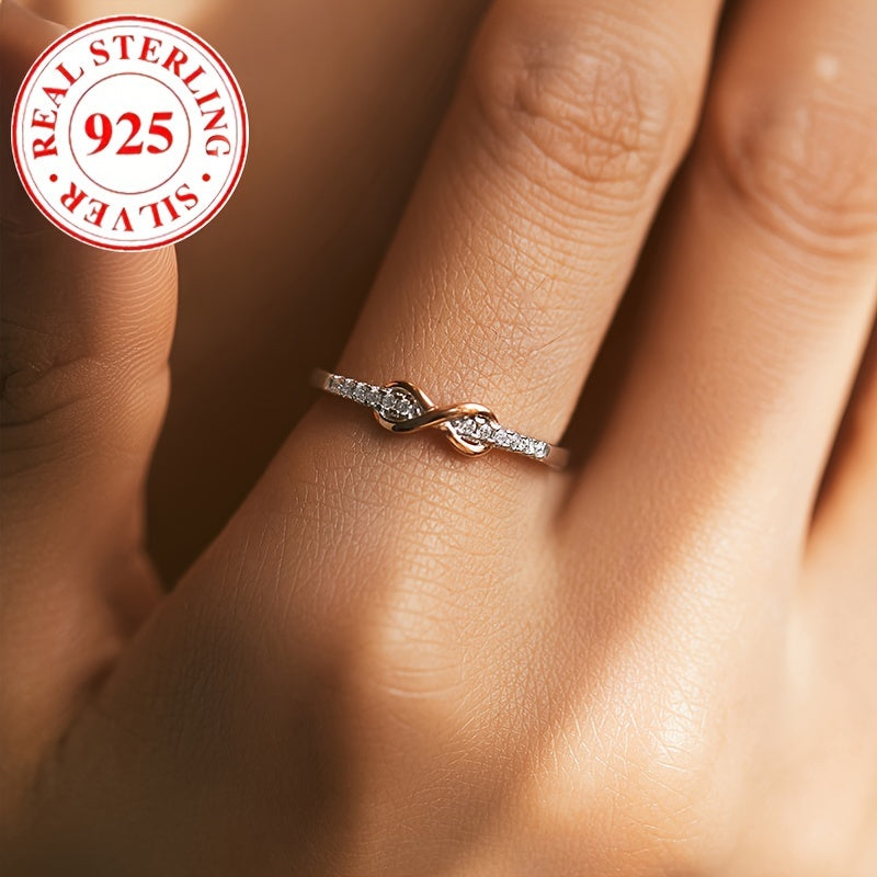 Кольцо бесконечности из стерлингового серебра с розовыми и белыми стразы для женщин