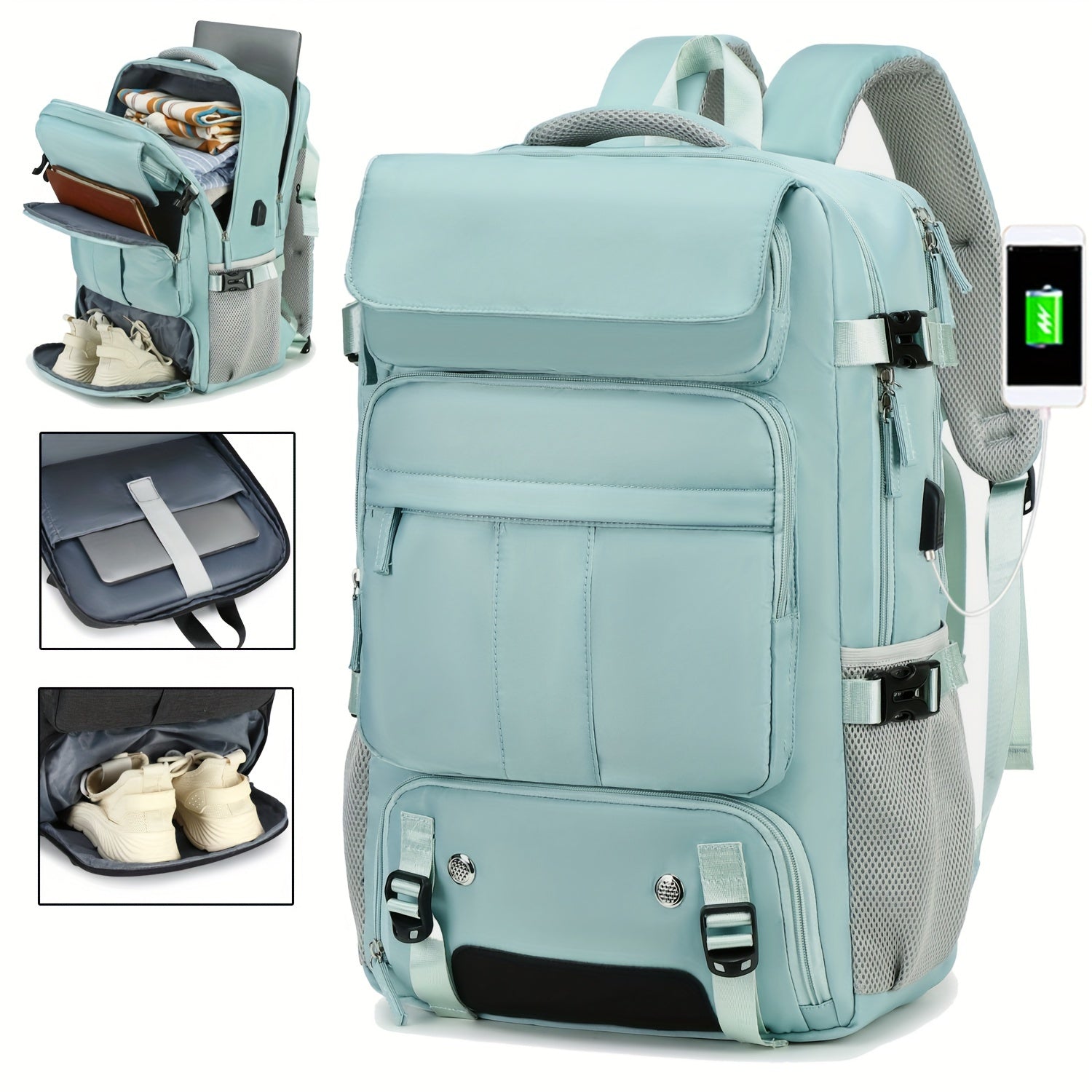 Travel Laptop Backpack with USB Port, Shoe Compartment, 15.6-Inch Sleeve for College Business School